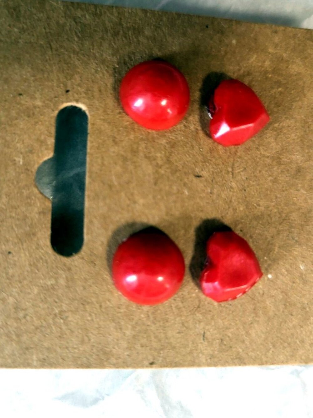 Red Resin Stud Earrings - Round, Handmade Newfoundland